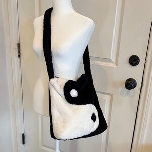 Chic Black and White Yin Yang Fuzzy Shoulder Bag
